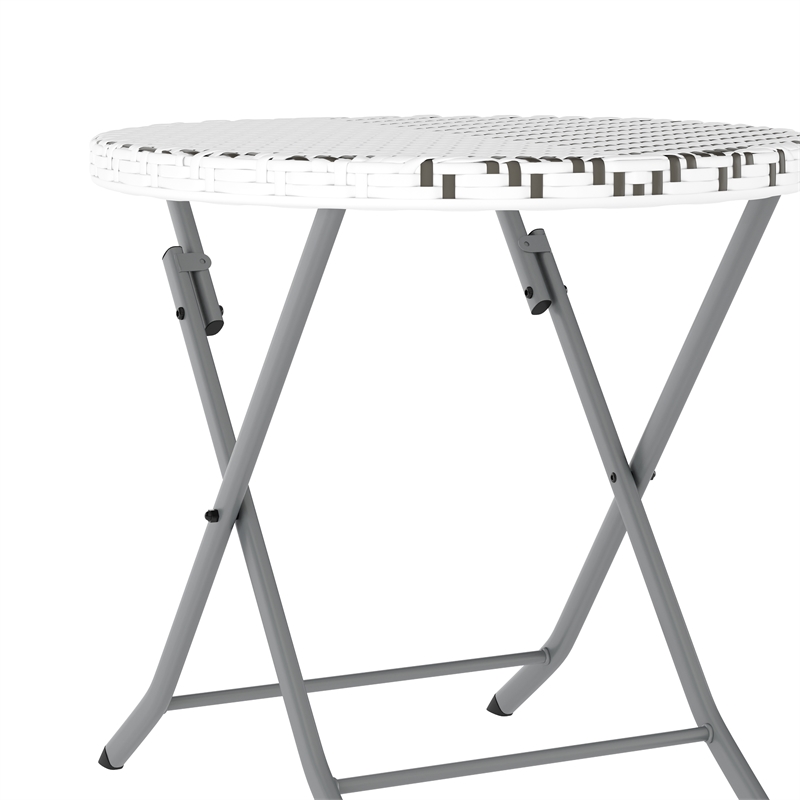 3PC Gray/White and Charcoal Indoor/Outdoor PE Rattan Folding Bistro Set