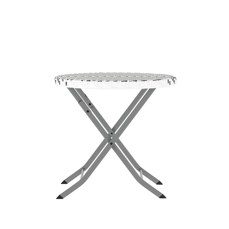 3PC Gray/White and Charcoal Indoor/Outdoor PE Rattan Folding Bistro Set