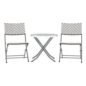 3PC Gray/White and Charcoal Indoor/Outdoor PE Rattan Folding Bistro Set