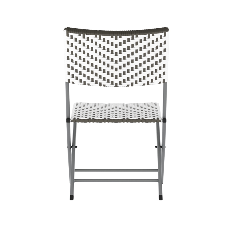 3PC Gray/White and Charcoal Indoor/Outdoor PE Rattan Folding Bistro Set