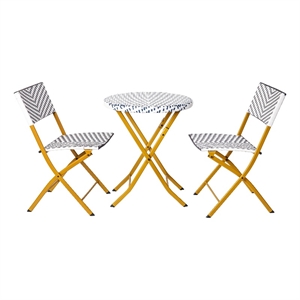 3PC Navy and White Indoor/Outdoor PE Rattan Folding Bistro Set