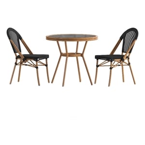Indoor/Outdoor Commercial Bistro Set with Table and Two Chairs in Black