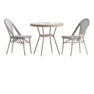 Indoor/Outdoor Commercial Bistro Set with Table and Two Chairs in Blk/Wht