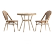 Indoor/Outdoor Commercial Bistro Set with Table and Two Chairs in Nat/Wht