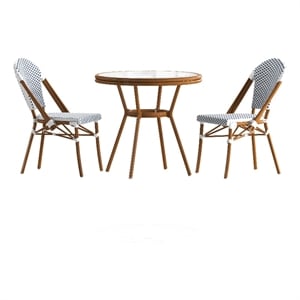 Indoor/Outdoor Commercial Bistro Set with Table and 2 Chairs in Wht/Navy