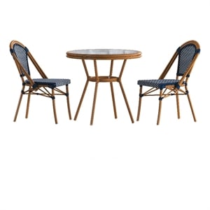 Indoor/Outdoor Commercial Bistro Set with Table and 2 Chairs in Navy/Wht