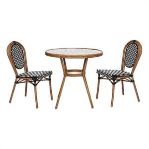 Indoor/Outdoor Commercial Bistro Set with Table and 2 Chairs in Blk/Wht