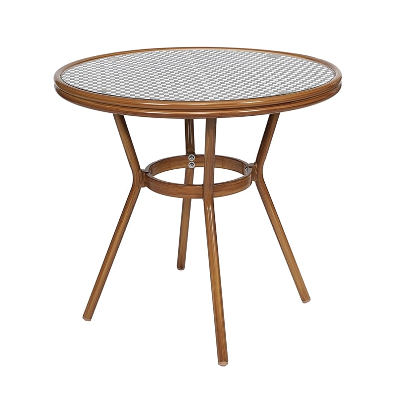 Indoor/Outdoor Commercial Bistro Set with Table and 2 Chairs in Blk/Wht