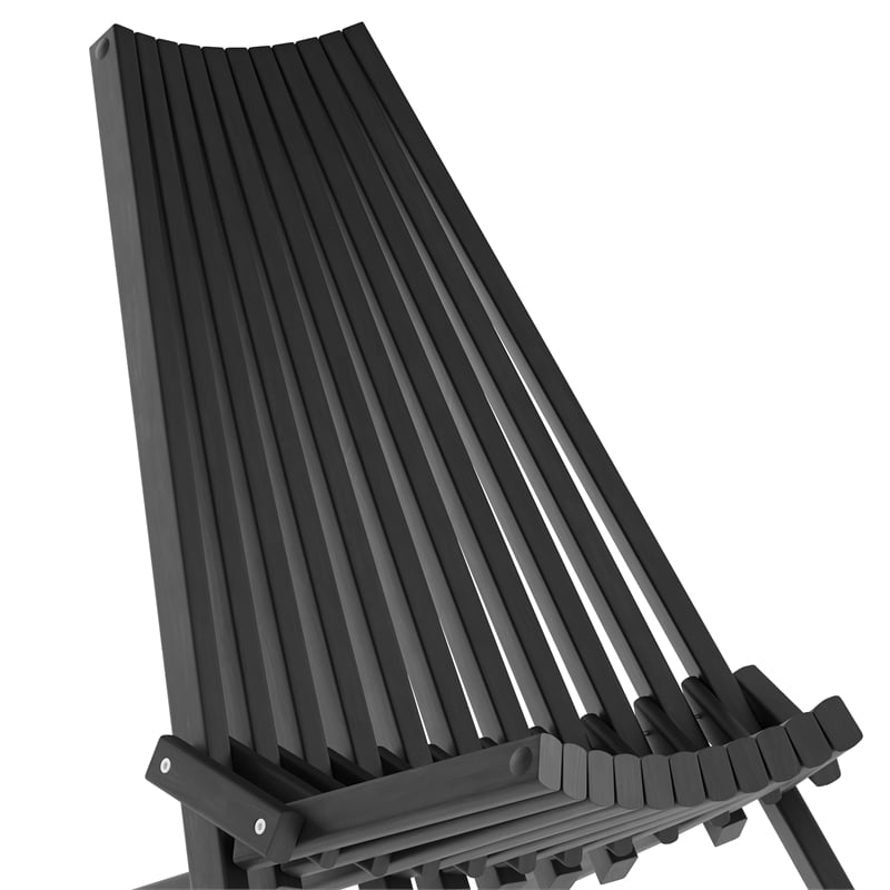 Commercial Indoor/Outdoor Low Profile Acacia Wood Patio Folding Chair in Black