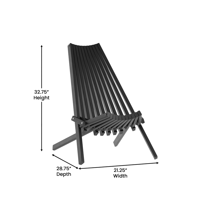 Commercial Indoor/Outdoor Low Profile Acacia Wood Patio Folding Chair in Black