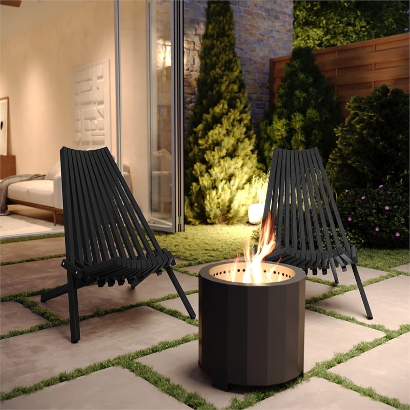 Commercial Indoor/Outdoor Low Profile Acacia Wood Patio Folding Chair in Black