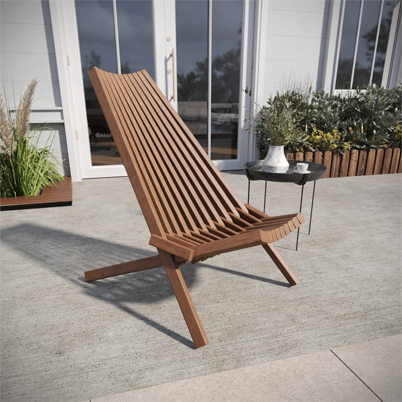 Commercial Indoor/Outdoor Low Profile Acacia Wood Patio Folding Chair in Brown