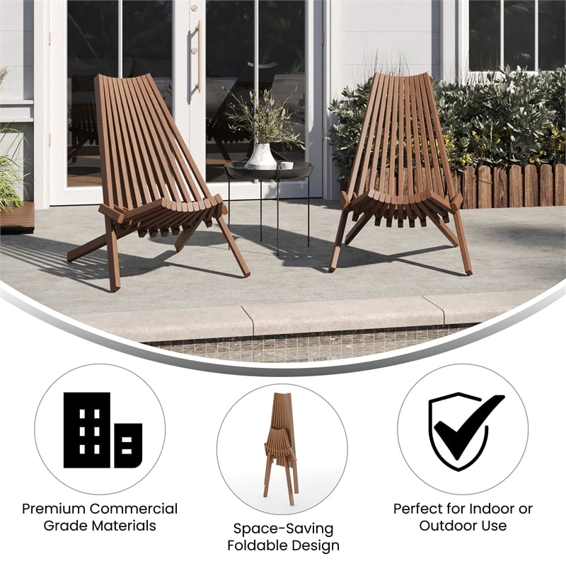 Commercial Indoor/Outdoor Low Profile Acacia Wood Patio Folding Chair in Brown