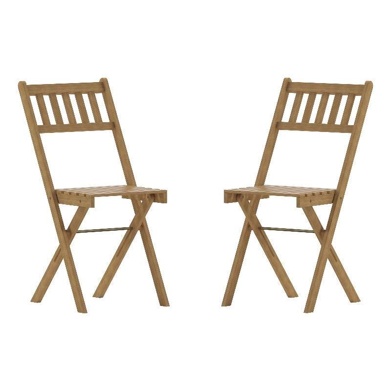Indoor/Outdoor Solid Acacia Wood Folding Bistro Chairs in Natural - Set of 2