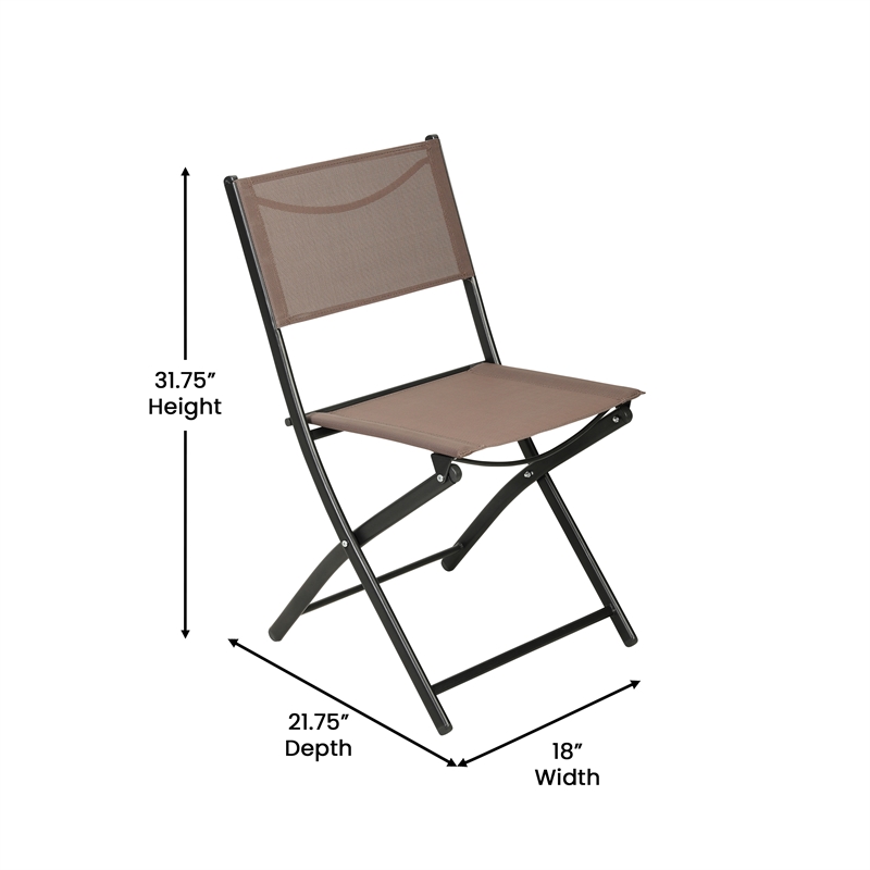 2 Pack Commercial Outdoor Flex Comfort Folding Chair with Metal Frame in Brown