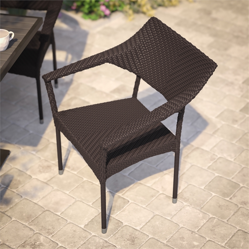All Weather Commercial Grade PE Rattan Stacking Patio Chairs in Espresso