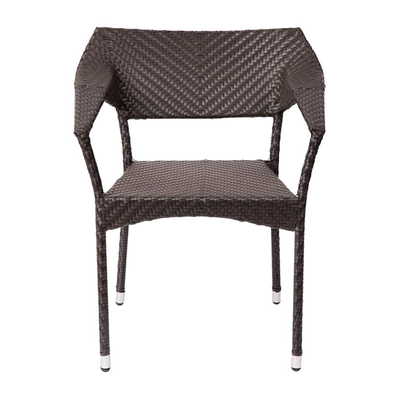 All Weather Commercial Grade PE Rattan Stacking Patio Chairs in Espresso