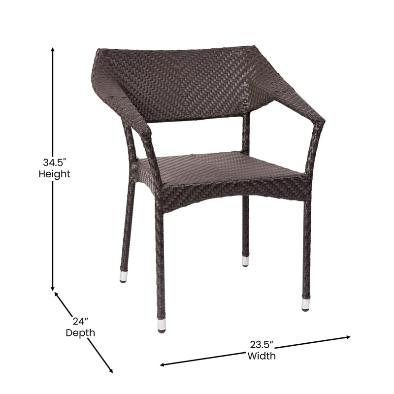 All Weather Commercial Grade PE Rattan Stacking Patio Chairs in Espresso