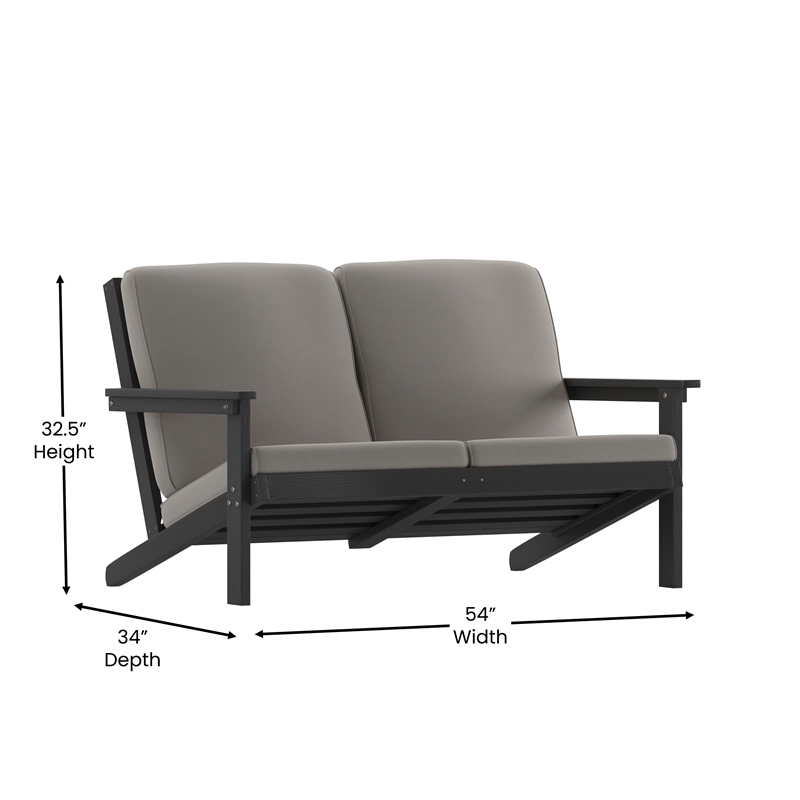 All-Weather Poly Resin Adirondack Loveseat & Cushions - Black/Charcoal