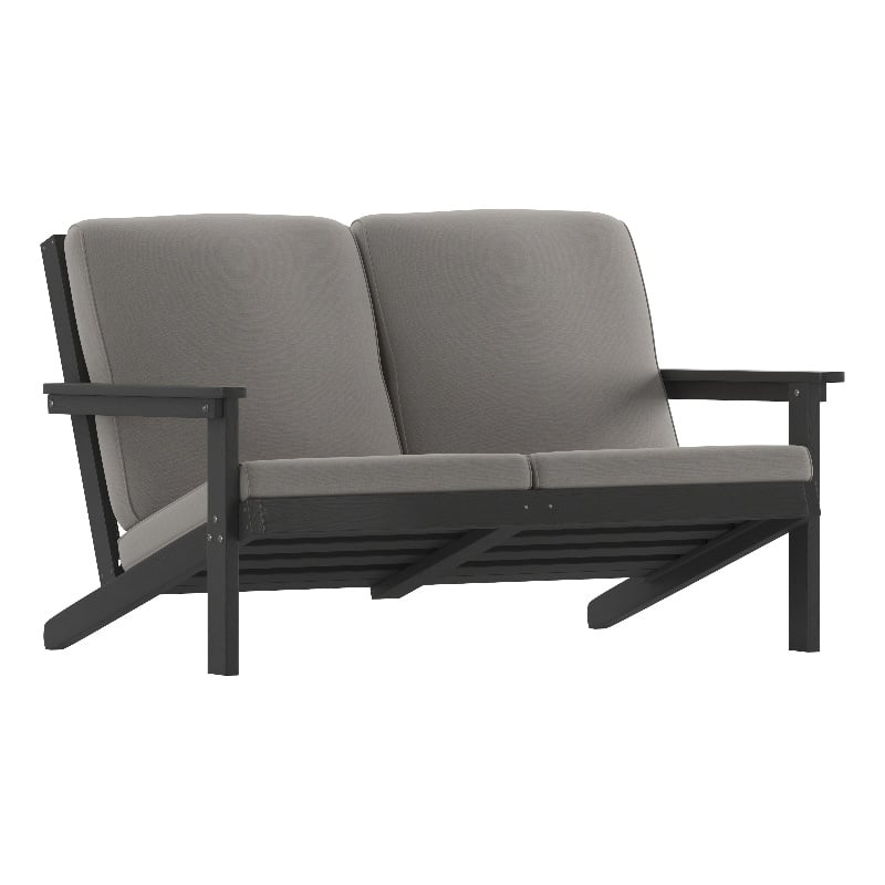 All-Weather Poly Resin Adirondack Loveseat & Cushions - Black/Charcoal