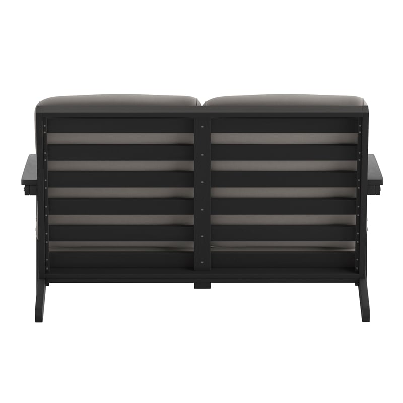 All-Weather Poly Resin Adirondack Loveseat & Cushions - Black/Charcoal