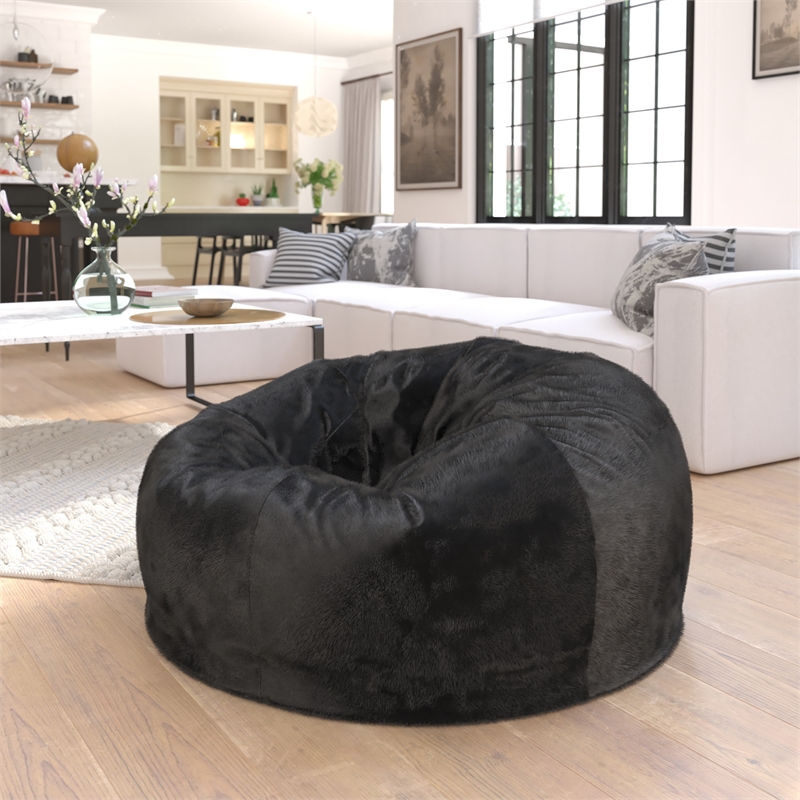 Flash Furniture Oversized Black Furry Refillable Bean Bag Chair for All Ages