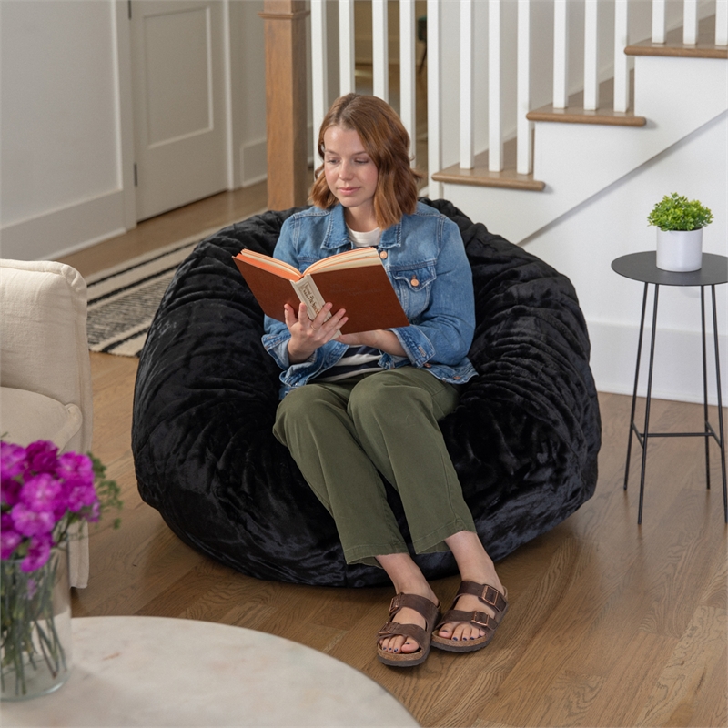 Flash Furniture Oversized Black Furry Refillable Bean Bag Chair for All Ages