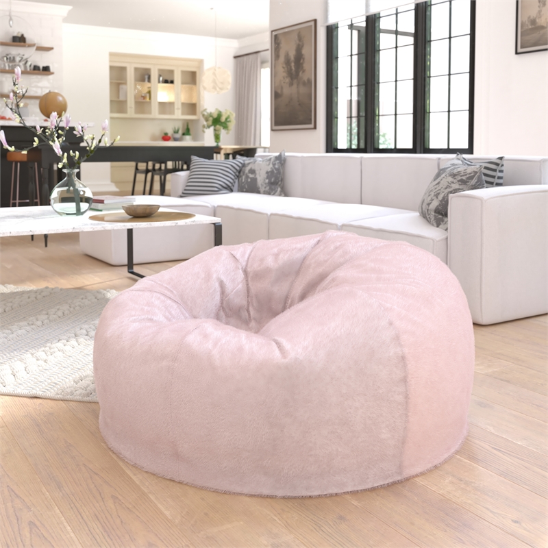 Flash Furniture Oversized Blush Furry Refillable Bean Bag Chair for All Ages