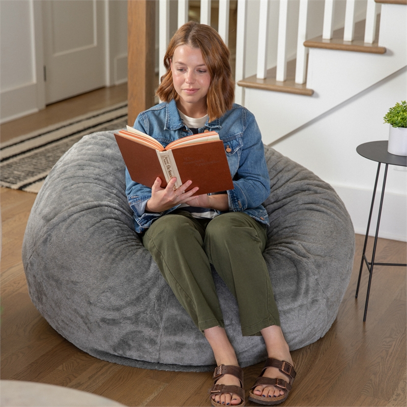 Flash Furniture Oversized Gray Furry Refillable Bean Bag Chair for All Ages