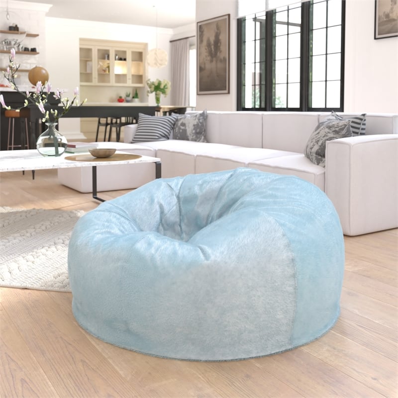 Flash Furniture Oversized Teal Furry Refillable Bean Bag Chair for All Ages