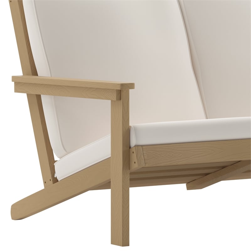 All-Weather Poly Resin Adirondack Loveseat & Cushions - Natural Cedar/Cream