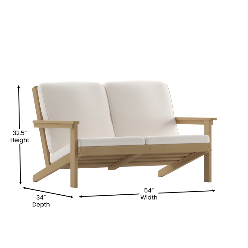 All-Weather Poly Resin Adirondack Loveseat & Cushions - Natural Cedar/Cream