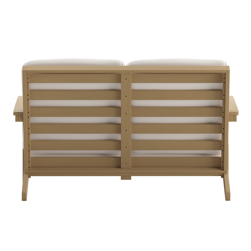 All-Weather Poly Resin Adirondack Loveseat & Cushions - Natural Cedar/Cream