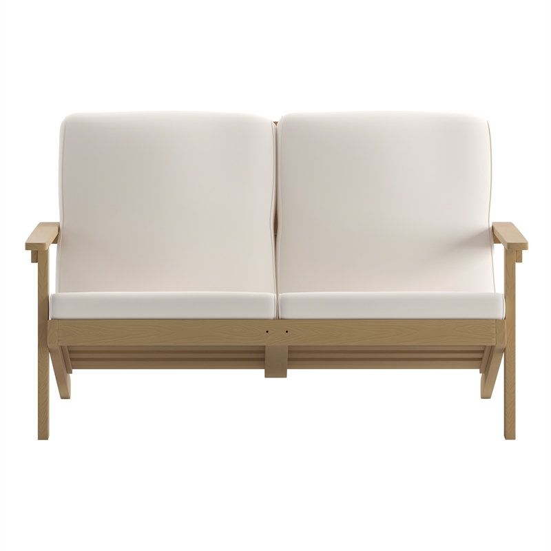 All-Weather Poly Resin Adirondack Loveseat & Cushions - Natural Cedar/Cream