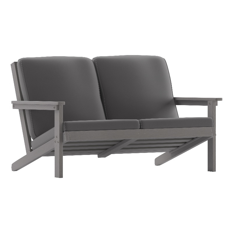 All-Weather Poly Resin Adirondack Loveseat & Cushions - Gray/Gray