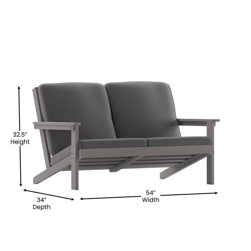All-Weather Poly Resin Adirondack Loveseat & Cushions - Gray/Gray