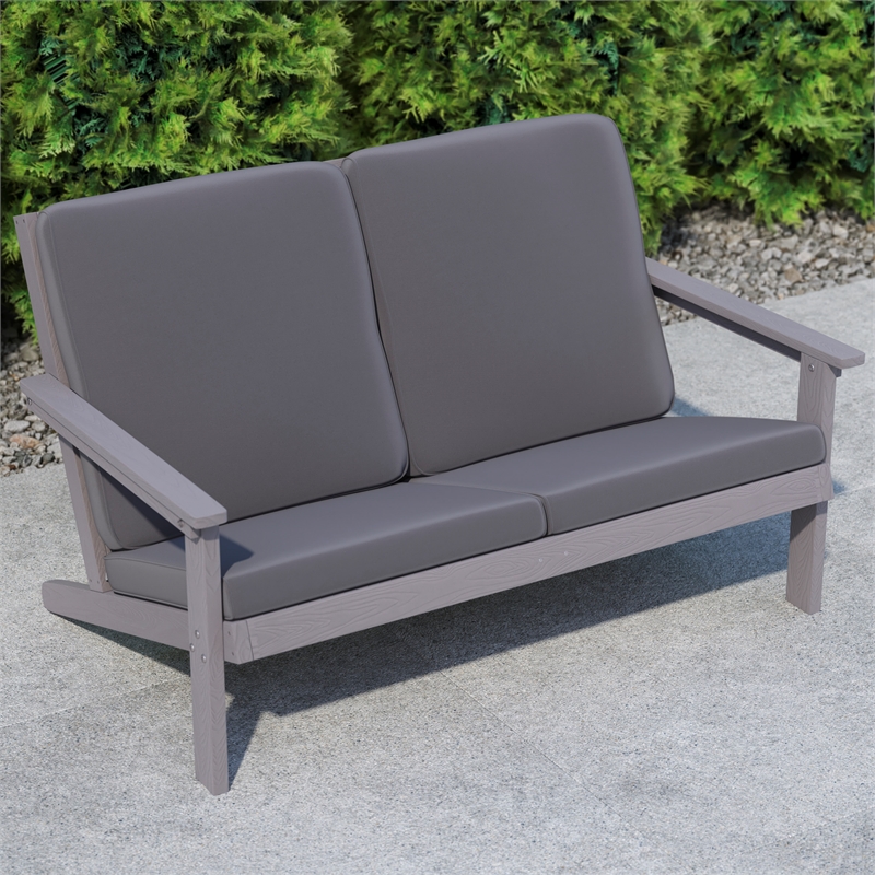 All-Weather Poly Resin Adirondack Loveseat & Cushions - Gray/Gray