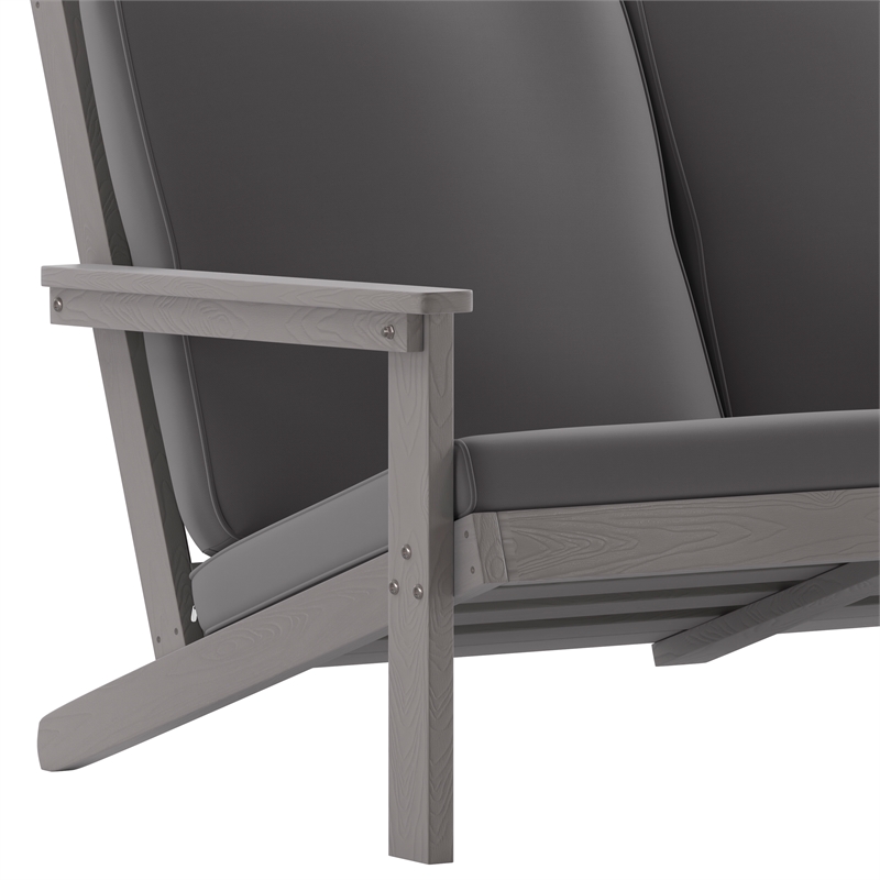 All-Weather Poly Resin Adirondack Loveseat & Cushions - Gray/Gray