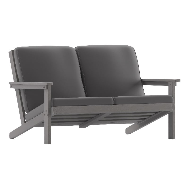 All-Weather Poly Resin Adirondack Loveseat & Cushions - Gray/Gray