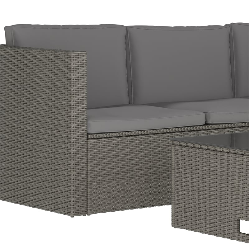 Flash Furniture Indoor/Outdoor Patio Wicker Rattan Sofa and Table Set in Gray