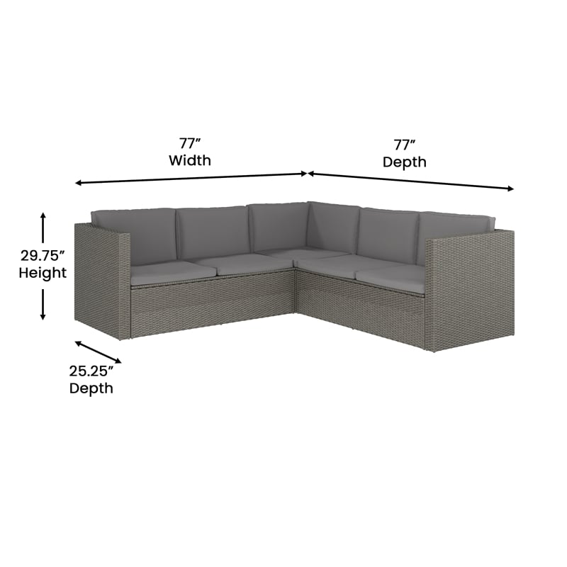 Flash Furniture Indoor/Outdoor Patio Wicker Rattan Sofa and Table Set in Gray