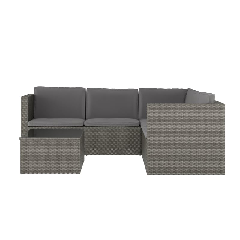 Flash Furniture Indoor/Outdoor Patio Wicker Rattan Sofa and Table Set in Gray