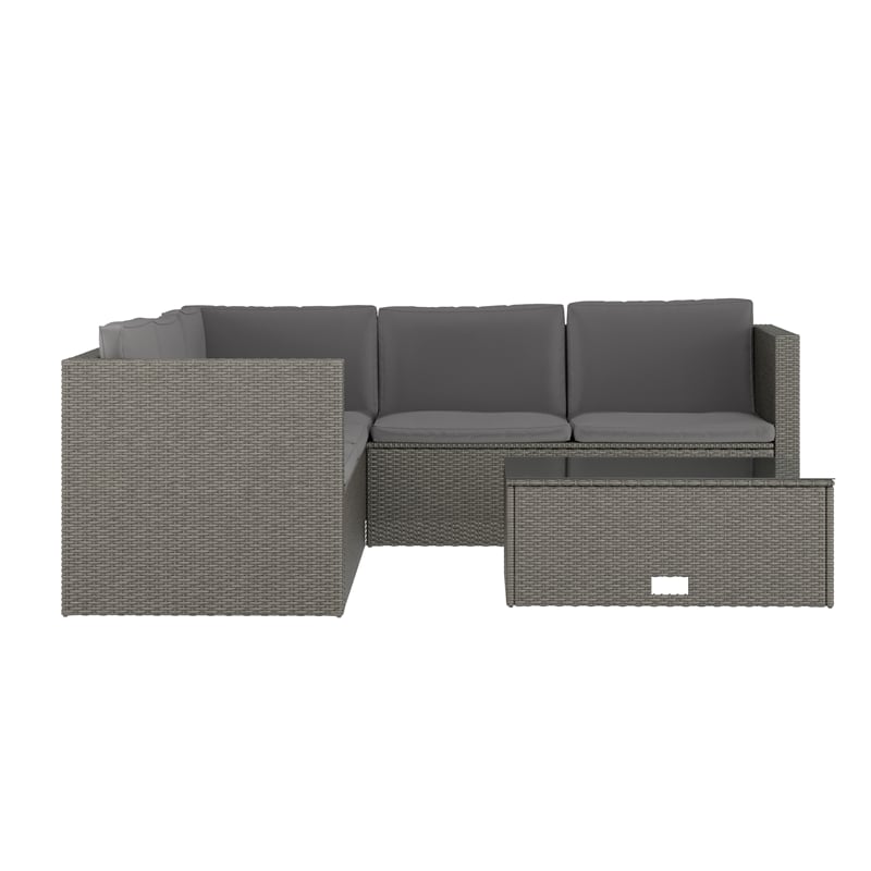 Flash Furniture Indoor/Outdoor Patio Wicker Rattan Sofa and Table Set in Gray