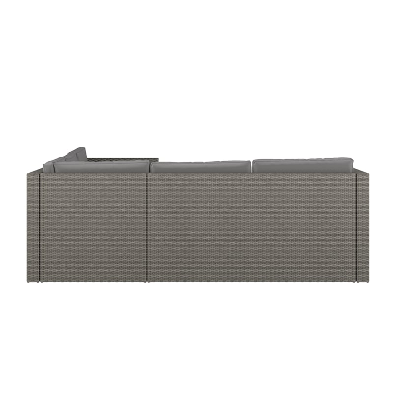Flash Furniture Indoor/Outdoor Patio Wicker Rattan Sofa and Table Set in Gray