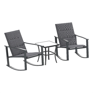 3 Piece All-Weather Rocking Chairs and Glass Top Table Bistro Set - Black/Black