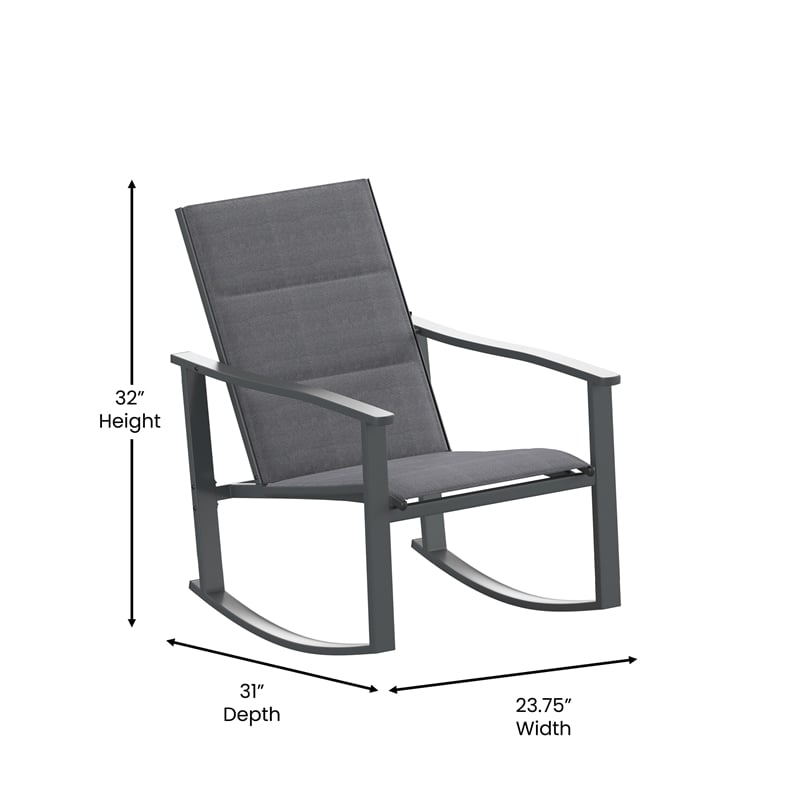 3 Piece All-Weather Rocking Chairs and Glass Top Table Bistro Set - Black/Black