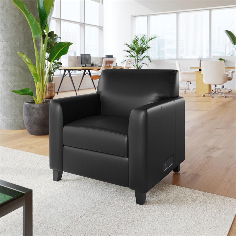 Commercial LeatherSoft Reception Chair with AC/USB/USB-C Charging Ports in Black