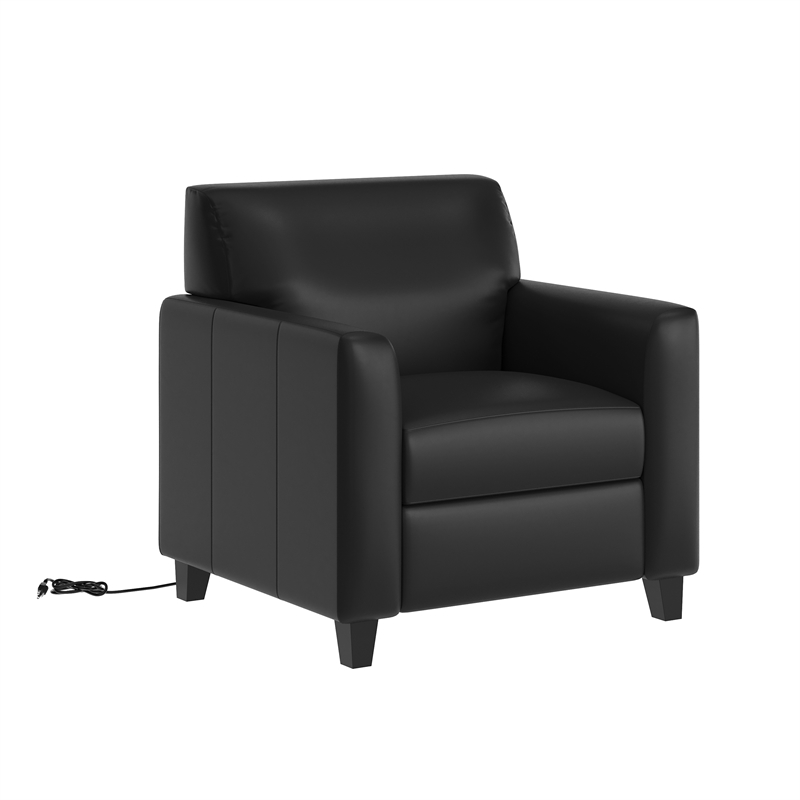 Commercial LeatherSoft Reception Chair with AC/USB/USB-C Charging Ports in Black