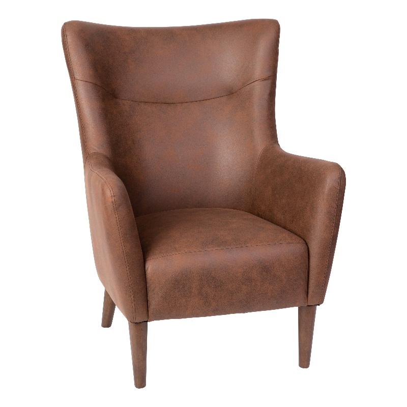 Commercial Wingback Accent Chair with Wooden Legs in Dark Brown Faux Leather