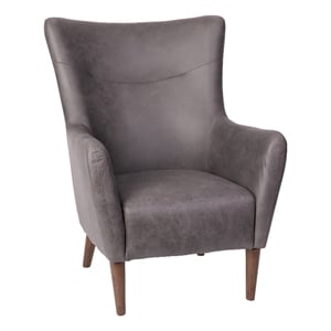 Commercial Wingback Accent Chair with Wooden Legs in Dark Gray Faux Leather